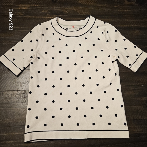 Boden Polka Dot Navy White Knit top - Picture 7 of 12